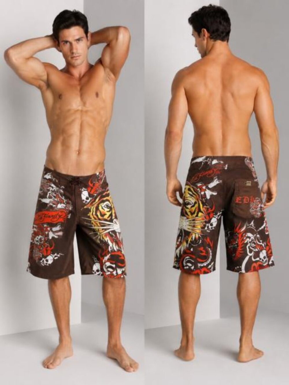 *Vintage Ed Hardy Tattoo Graphic Board Shorts Roaring Tiger Swim Trunks Size 30